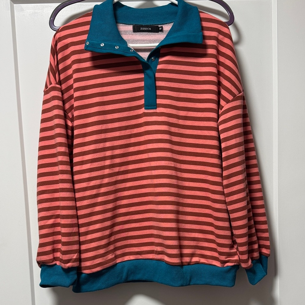 Striped Pullover with Teal Accents